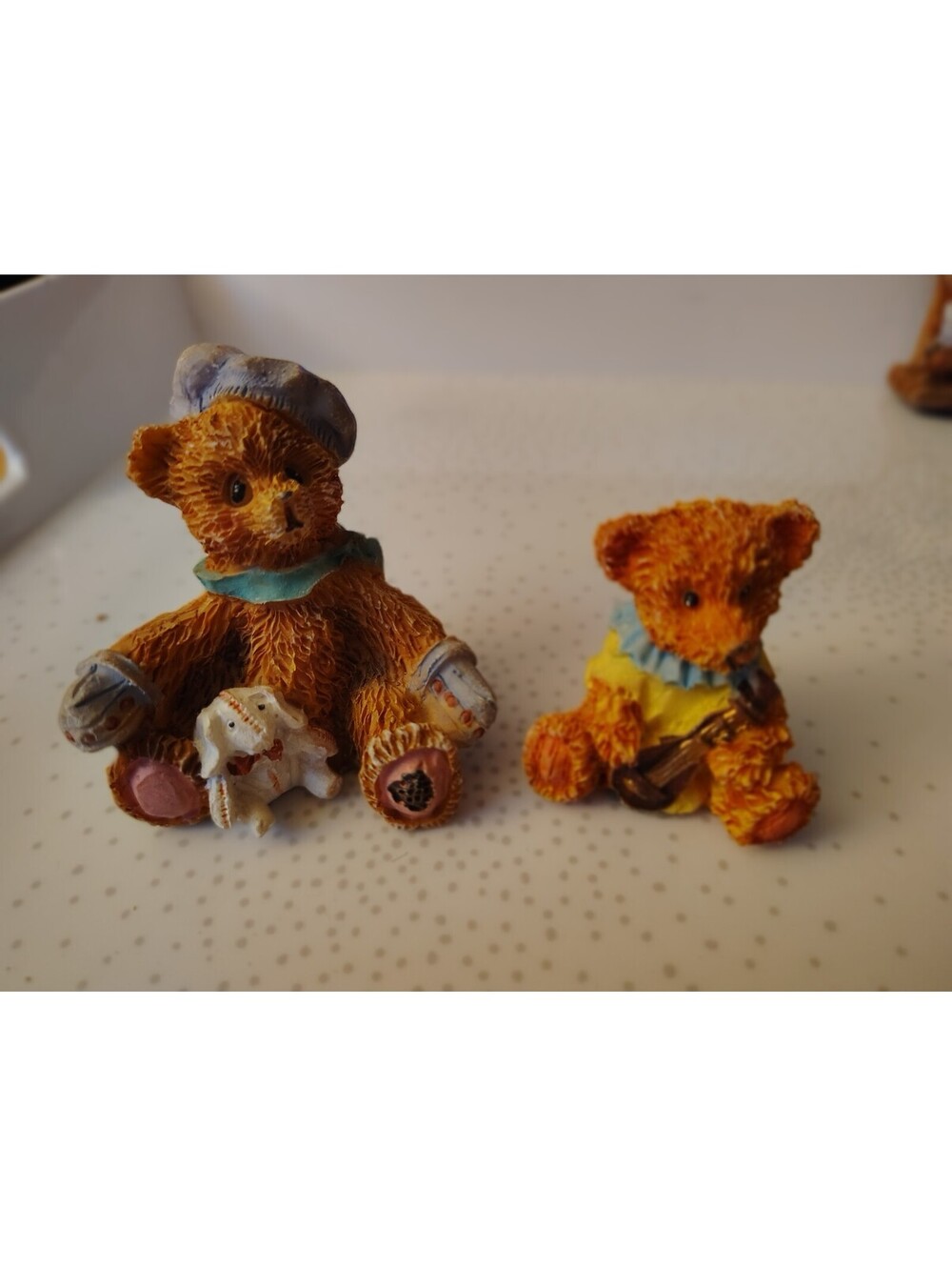 Vintage Mini Resin Teddy Bear Figurines Lot of 2 Violin & Rocking Horse Nursery